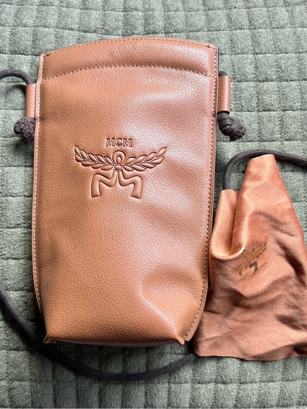 MCM Cognac Brown Leather Logo Pouch Crossbody